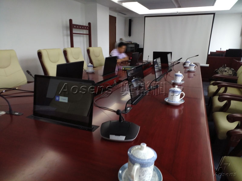 北京环保部会议室选用奥盛超薄高清液晶屏升降器